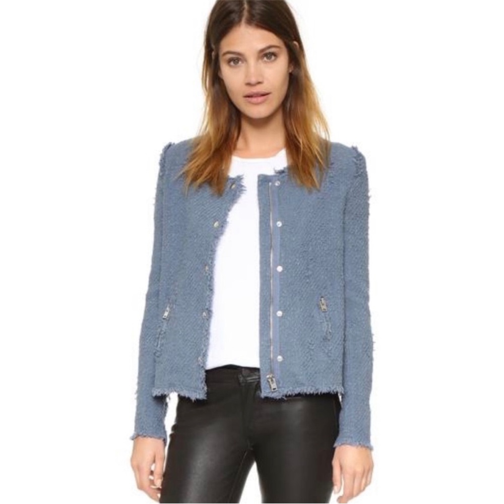 IRO Agnette Frayed Tweed Jacket in Stonr Blue Women